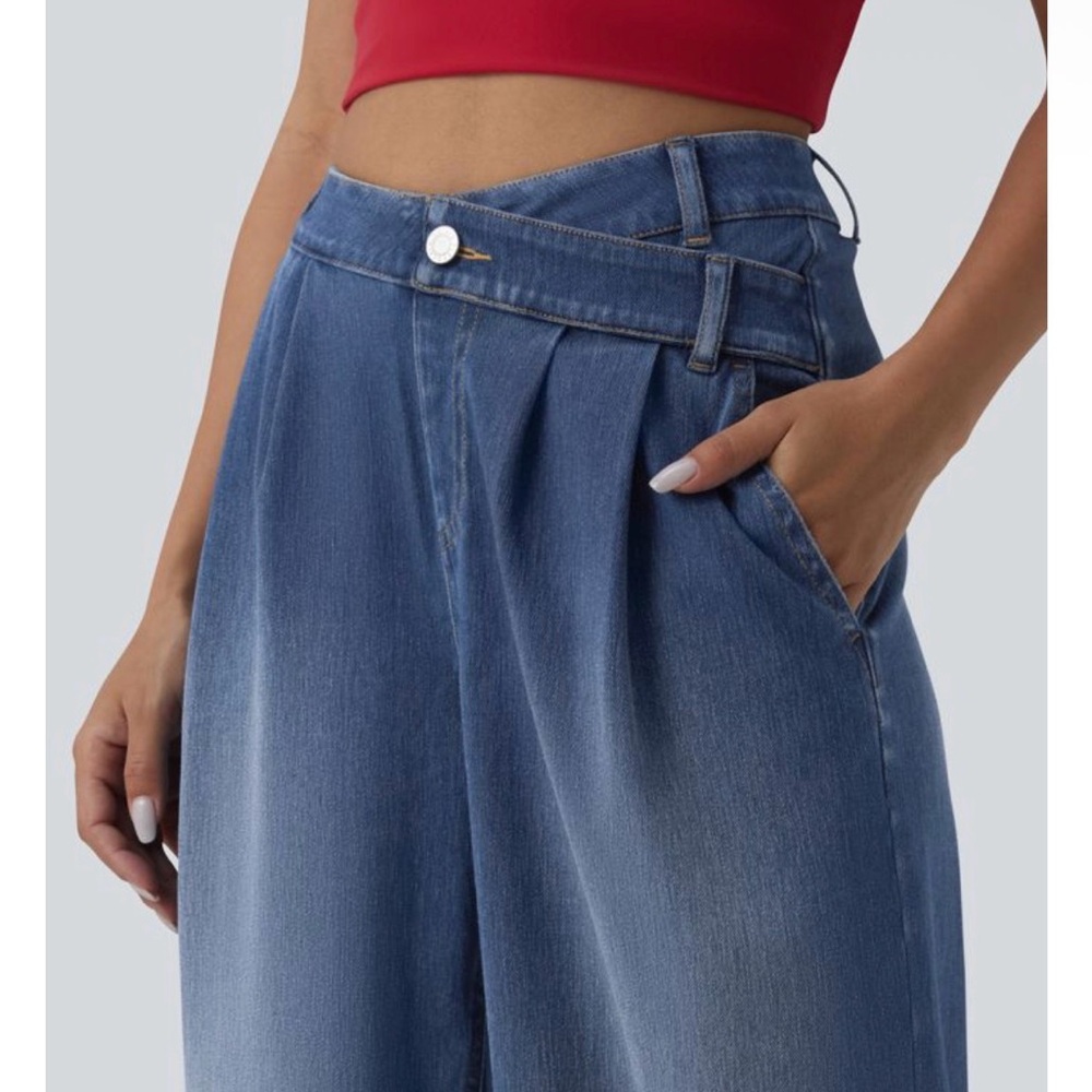 Halara Flex™ Asymmetric High Waisted Wide Leg Washed Casual Womens - Picture 4 of 8